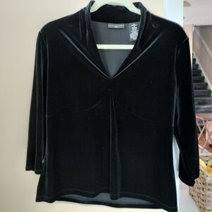 Apostrophe Black velvet top shirt M Petite party formal Wedding Holiday Office